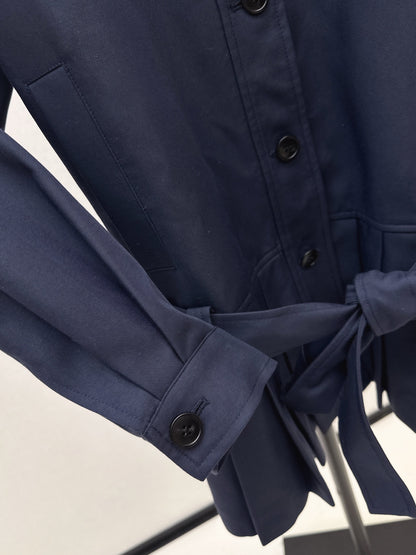 Ce 25 New wide shoulder silhouette stand up collar pleated windbreaker jacket(KHAKI/NAVY)