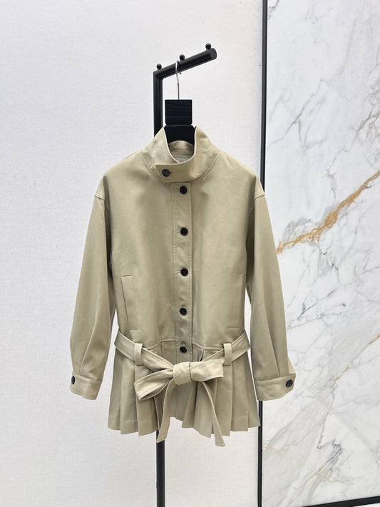 Ce 25 New wide shoulder silhouette stand up collar pleated windbreaker jacket(KHAKI/NAVY)