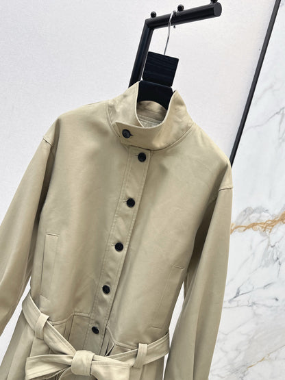 Ce 25 New wide shoulder silhouette stand up collar pleated windbreaker jacket(KHAKI/NAVY)