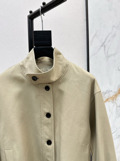 Ce 25 New wide shoulder silhouette stand up collar pleated windbreaker jacket(KHAKI/NAVY)