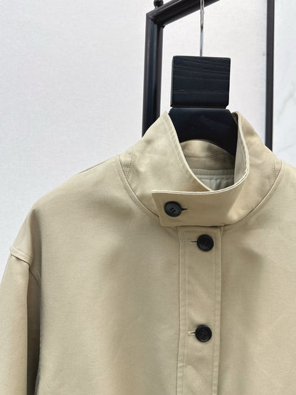 Ce 25 New wide shoulder silhouette stand up collar pleated windbreaker jacket(KHAKI/NAVY)