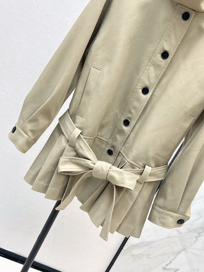 Ce 25 New wide shoulder silhouette stand up collar pleated windbreaker jacket(KHAKI/NAVY)