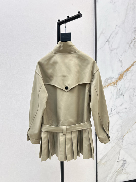 Ce 25 New wide shoulder silhouette stand up collar pleated windbreaker jacket(KHAKI/NAVY)
