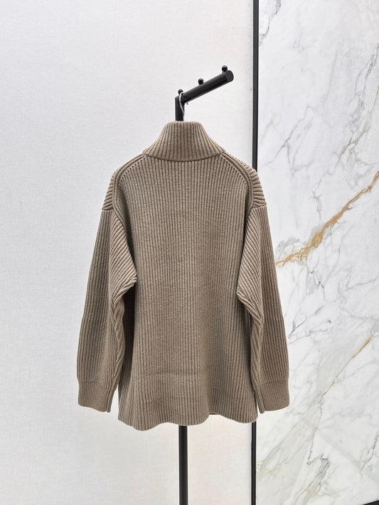 He 25 New Classic H-Pattern Decorative Pocket Wool Knitted Cardigan(GRAY/RED)