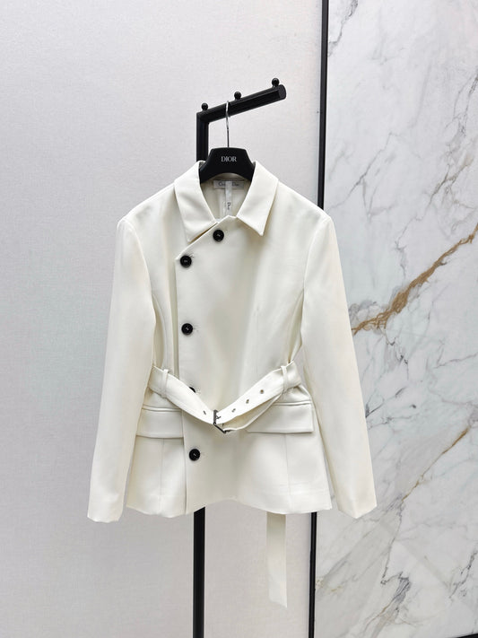 Di 25 New slanted buckle waistband suit jacket（WHITE/BLACK）