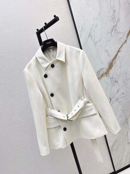 Di 25 New slanted buckle waistband suit jacket（WHITE/BLACK）