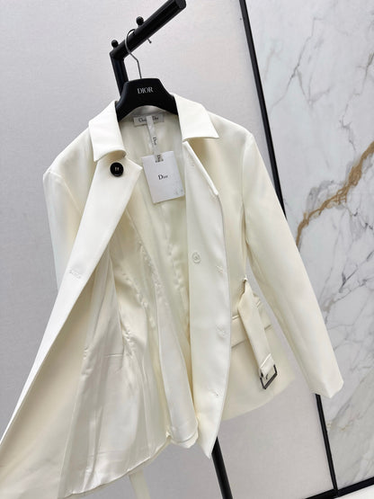 Di 25 New slanted buckle waistband suit jacket（WHITE/BLACK）