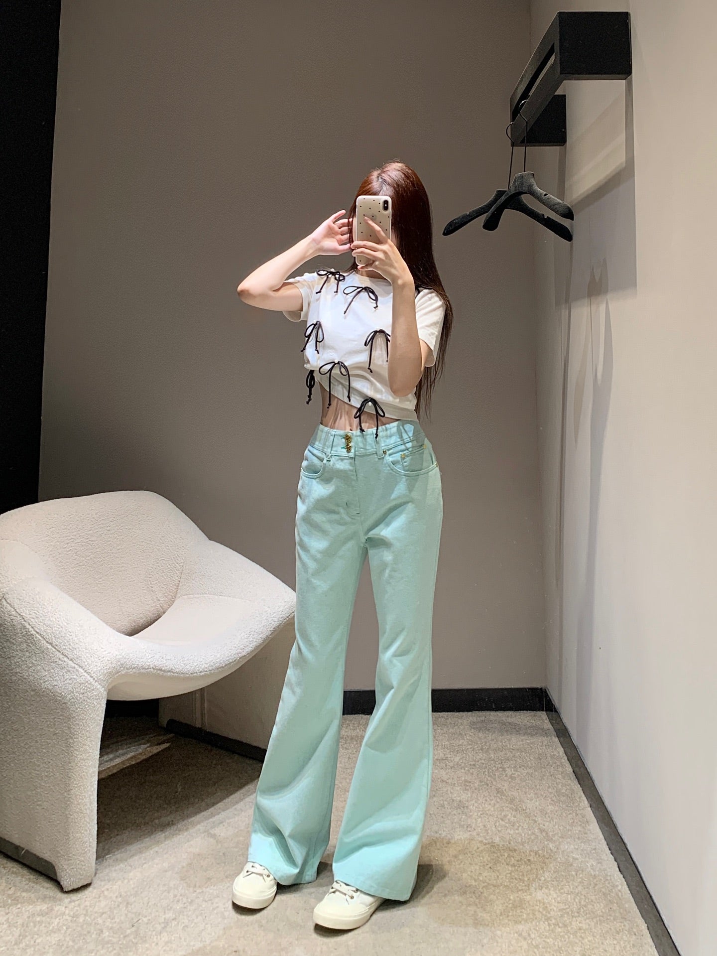 C 25 Two-button micro-logo embroidered green jeans