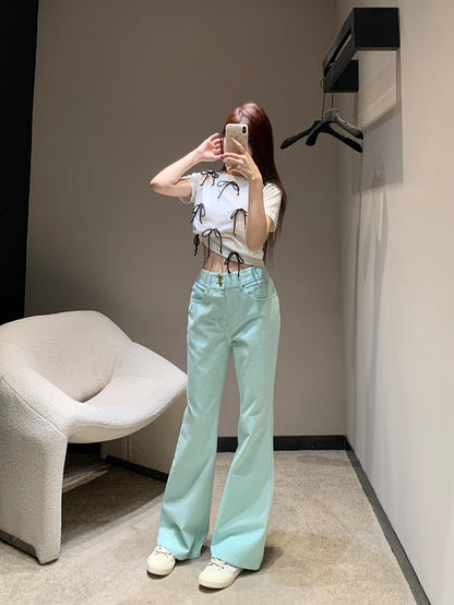 C 25 Two-button micro-logo embroidered green jeans