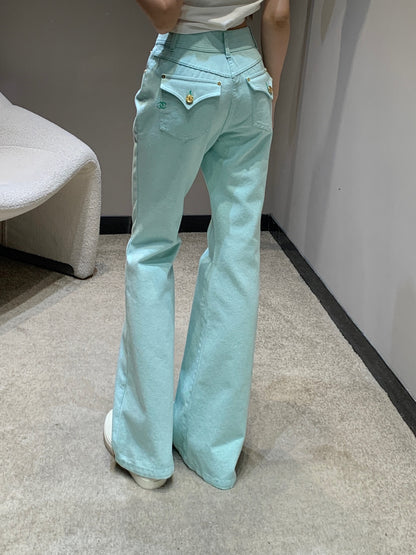C 25 Two-button micro-logo embroidered green jeans