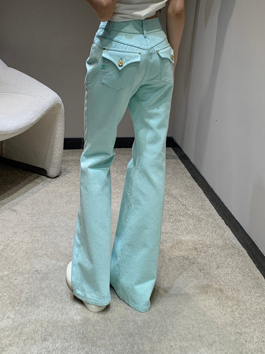 C 25 Two-button micro-logo embroidered green jeans