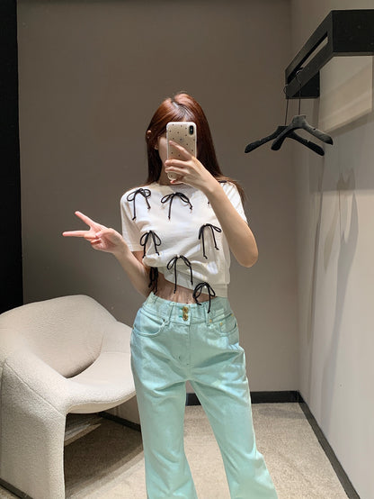 C 25 Two-button micro-logo embroidered green jeans