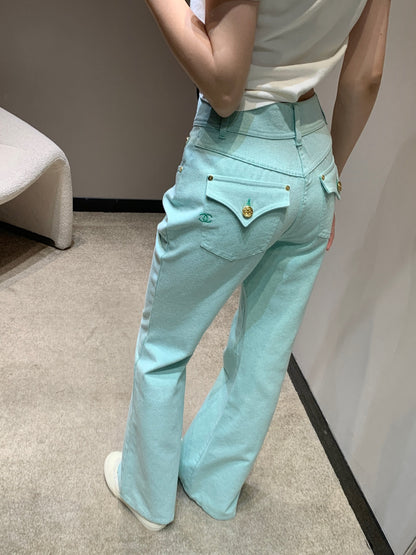 C 25 Two-button micro-logo embroidered green jeans