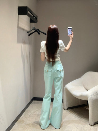C 25 Two-button micro-logo embroidered green jeans