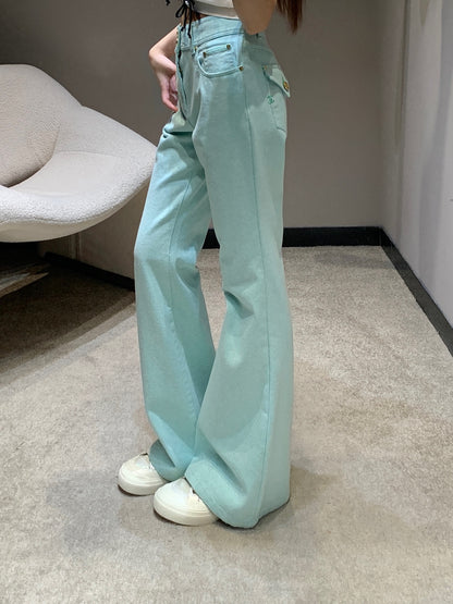 C 25 Two-button micro-logo embroidered green jeans