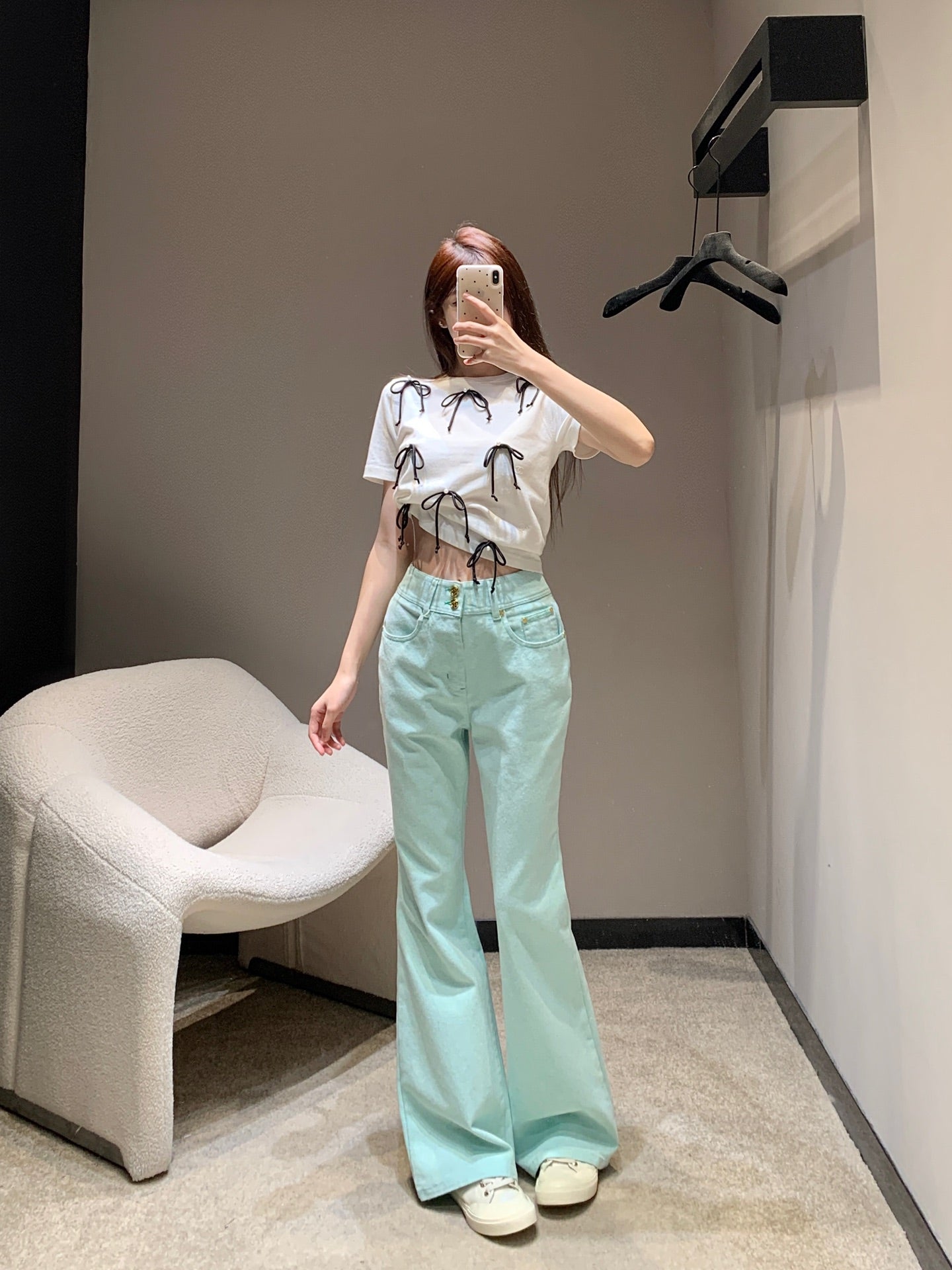 C 25 Two-button micro-logo embroidered green jeans