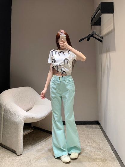 C 25 Two-button micro-logo embroidered green jeans