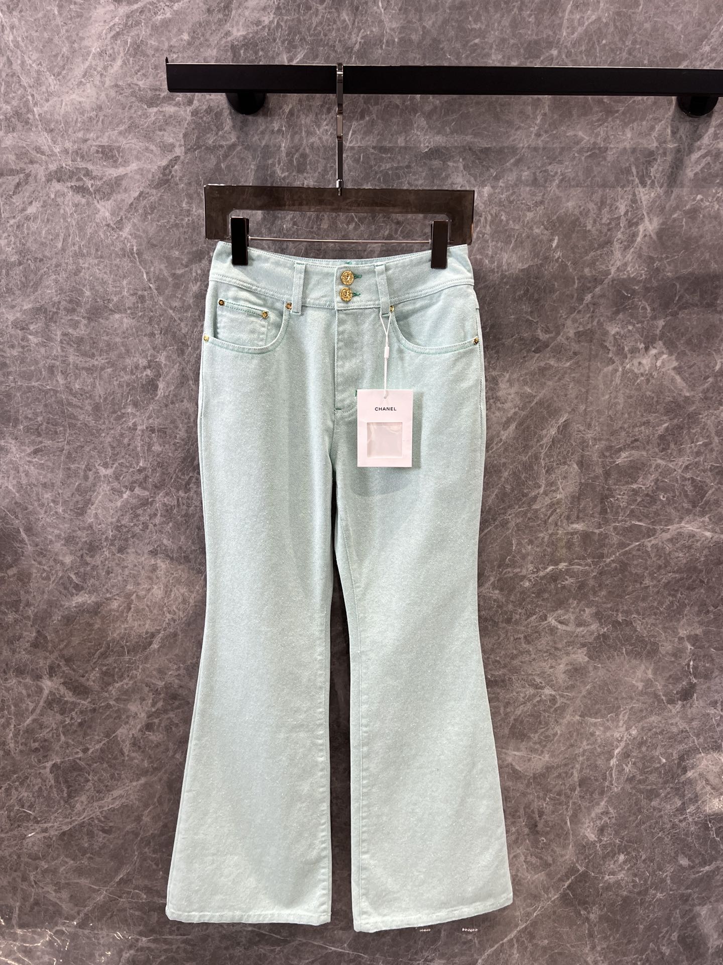 C 25 Two-button micro-logo embroidered green jeans