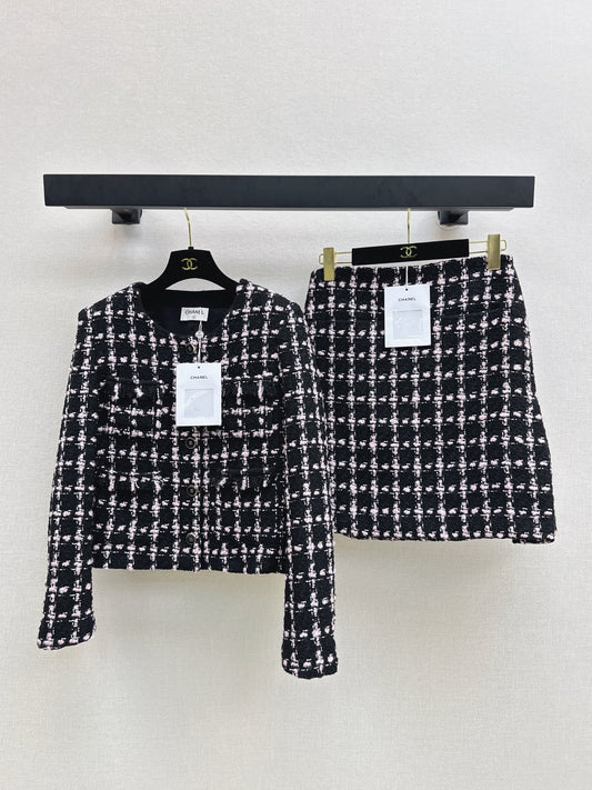 C 25 New style positioning plaid woven short jacket + A-line skirt set🖤