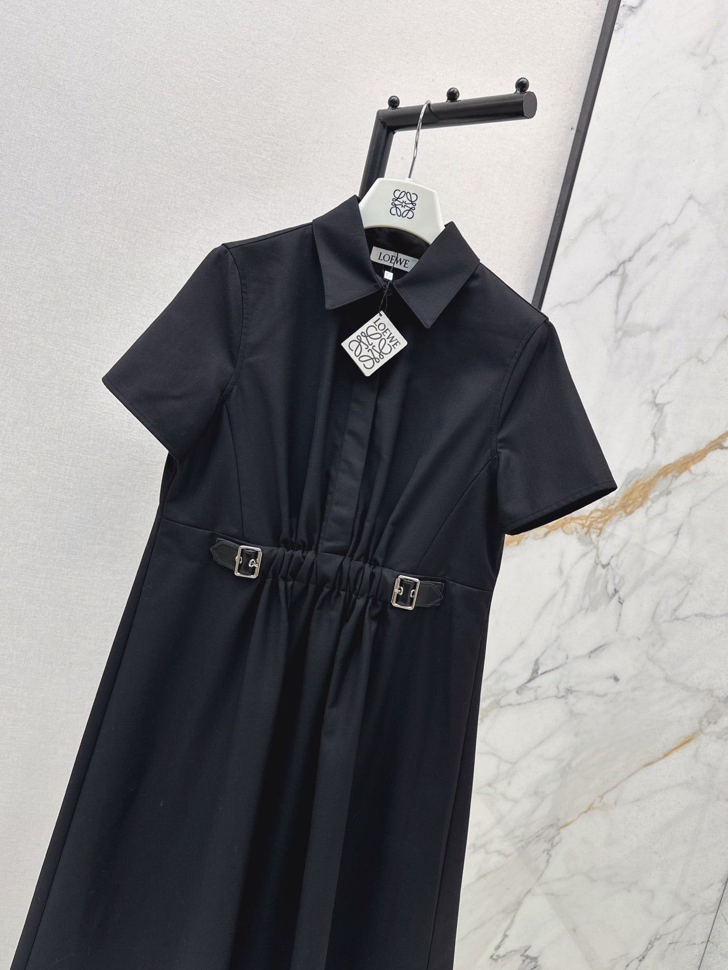 Lo 25 Lapel Leather Button Shirt Dress