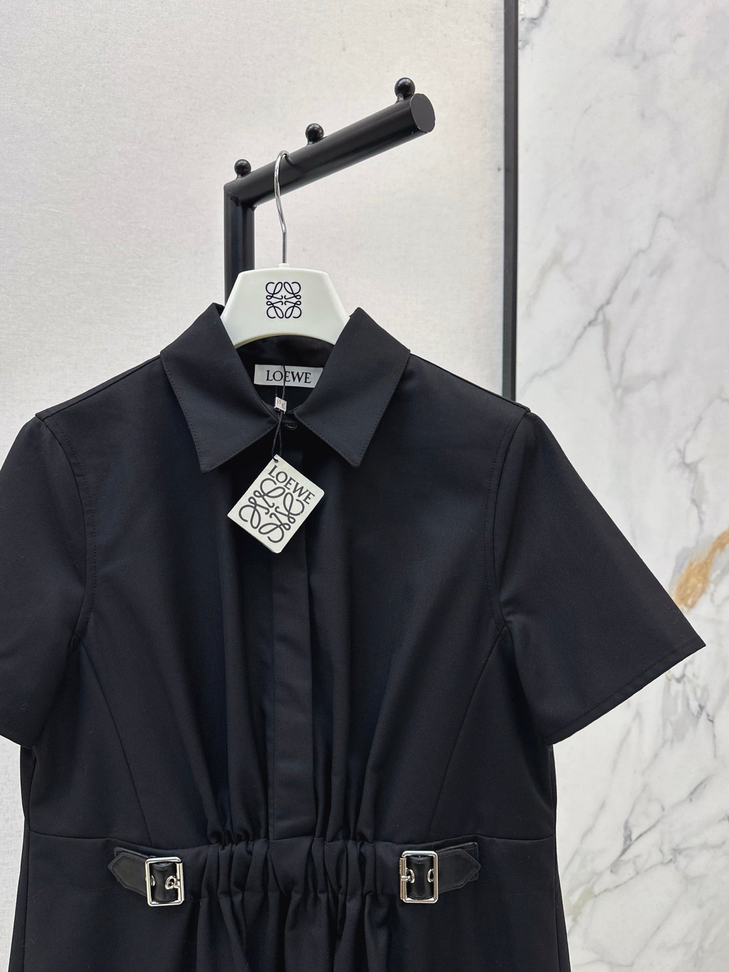Lo 25 Lapel Leather Button Shirt Dress