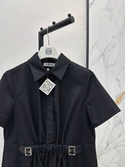 Lo 25 Lapel Leather Button Shirt Dress