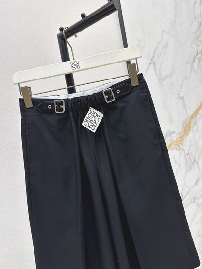 Lo 25 Leather buckle elastic high waisted pants(KHAKI/BLACK)