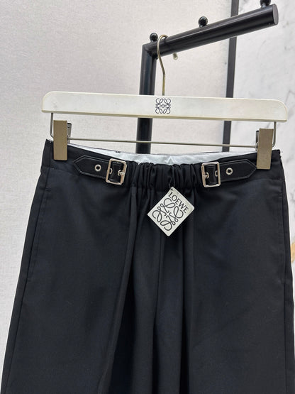 Lo 25 Leather buckle elastic high waisted pants(KHAKI/BLACK)