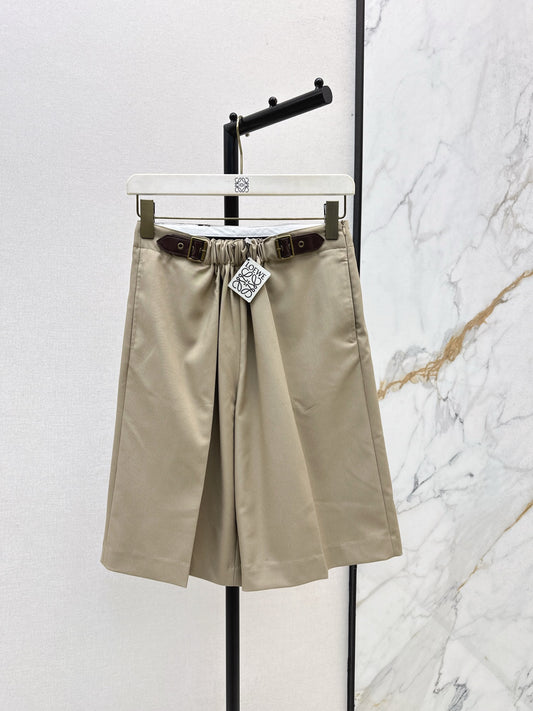 Lo 25 Leather buckle elastic high waisted pants(KHAKI/BLACK)