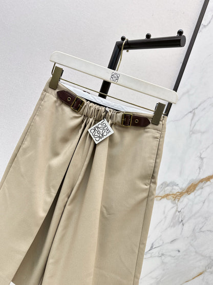 Lo 25 Leather buckle elastic high waisted pants(KHAKI/BLACK)
