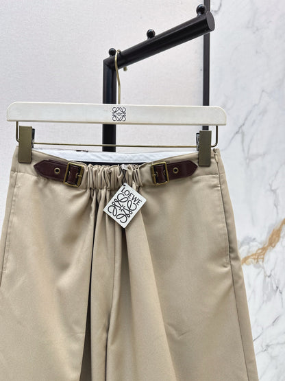 Lo 25 Leather buckle elastic high waisted pants(KHAKI/BLACK)