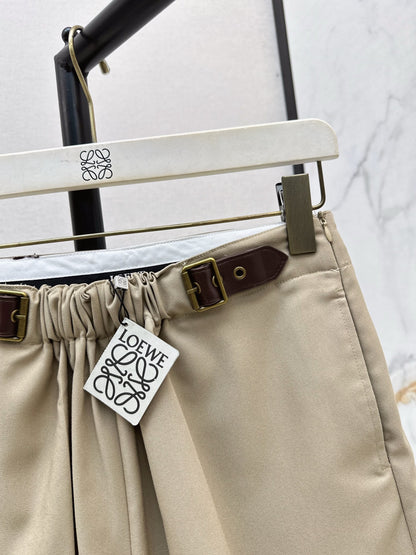 Lo 25 Leather buckle elastic high waisted pants(KHAKI/BLACK)