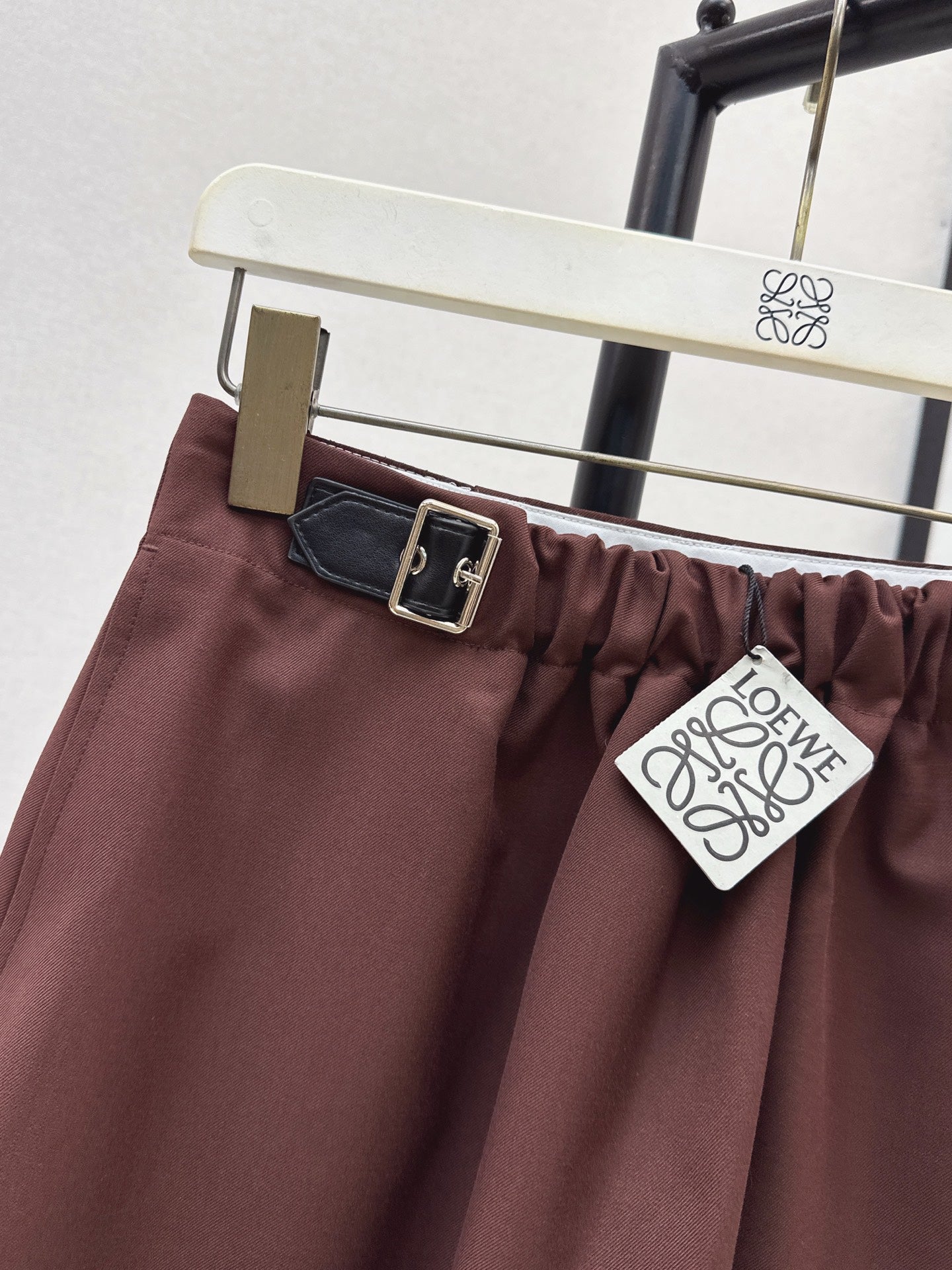Lo 25 New leather buckle elastic pleated high waist skirt(wine red/BLACK)