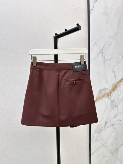 Lo 25 New leather buckle elastic pleated high waist skirt(wine red/BLACK)