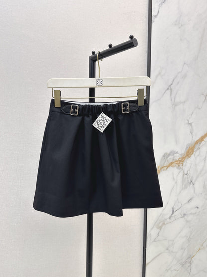Lo 25 New leather buckle elastic pleated high waist skirt(wine red/BLACK)