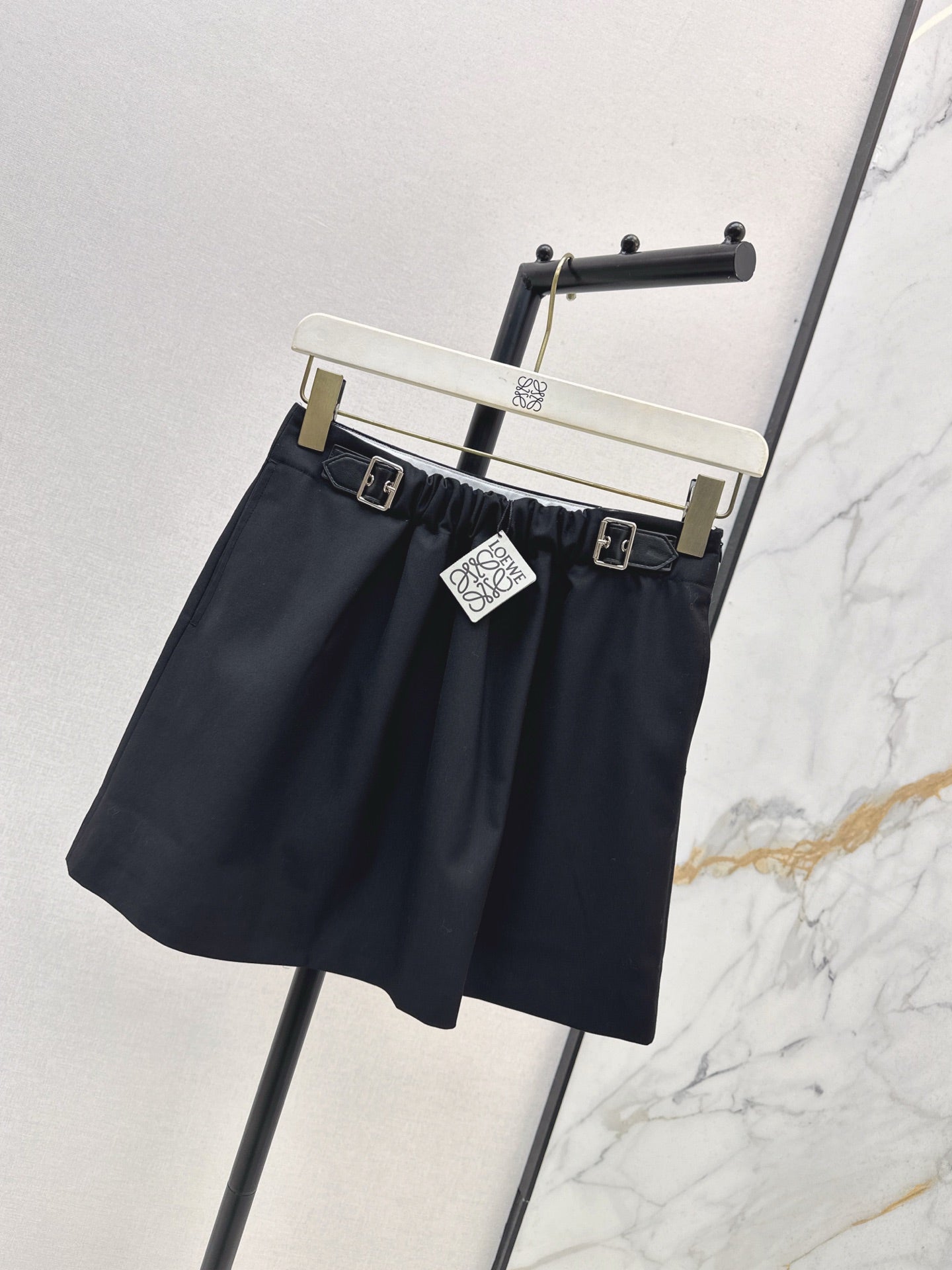Lo 25 New leather buckle elastic pleated high waist skirt(wine red/BLACK)