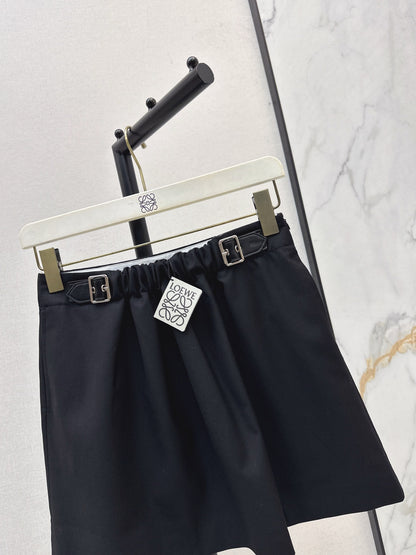 Lo 25 New leather buckle elastic pleated high waist skirt(wine red/BLACK)