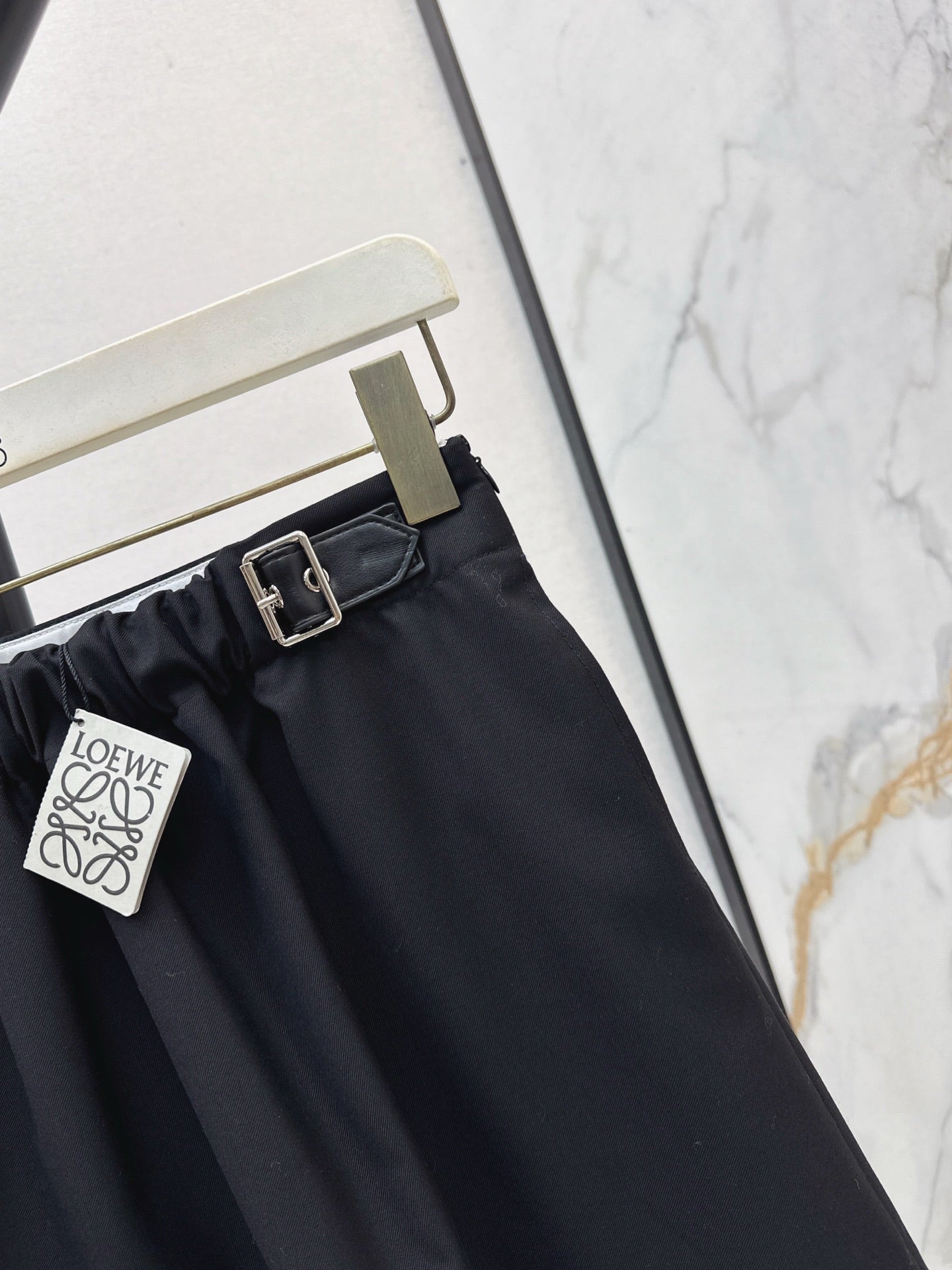 Lo 25 New leather buckle elastic pleated high waist skirt(wine red/BLACK)