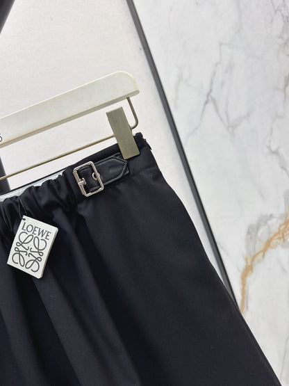 Lo 25 New leather buckle elastic pleated high waist skirt(wine red/BLACK)