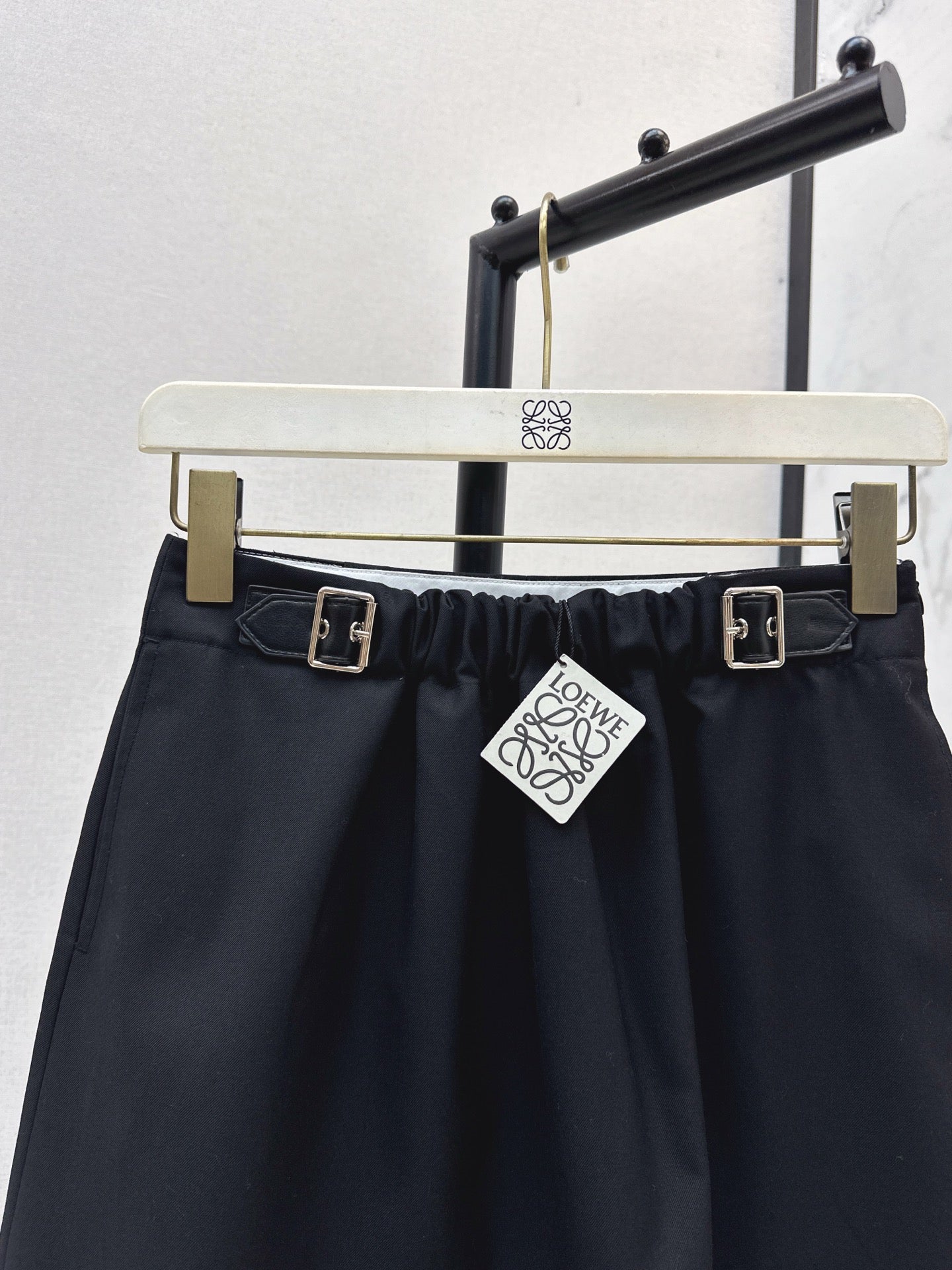 Lo 25 New leather buckle elastic pleated high waist skirt(wine red/BLACK)