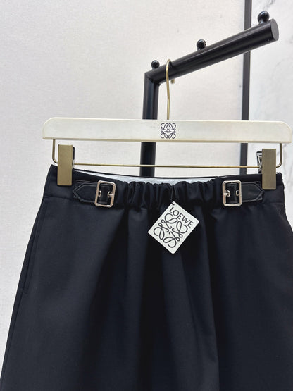 Lo 25 New leather buckle elastic pleated high waist skirt(wine red/BLACK)