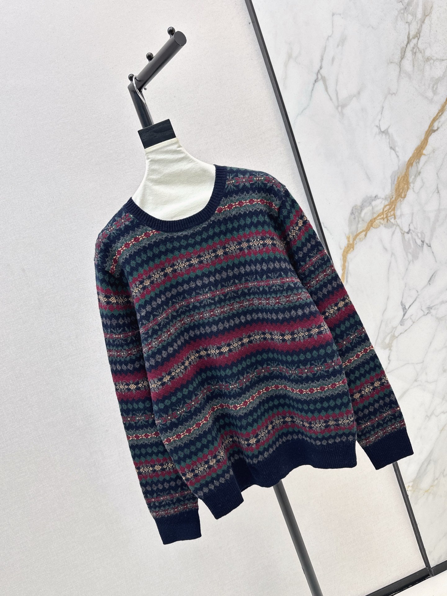 Ral 25 New Fair Isle Intarsia Wool Crew Neck Sweater