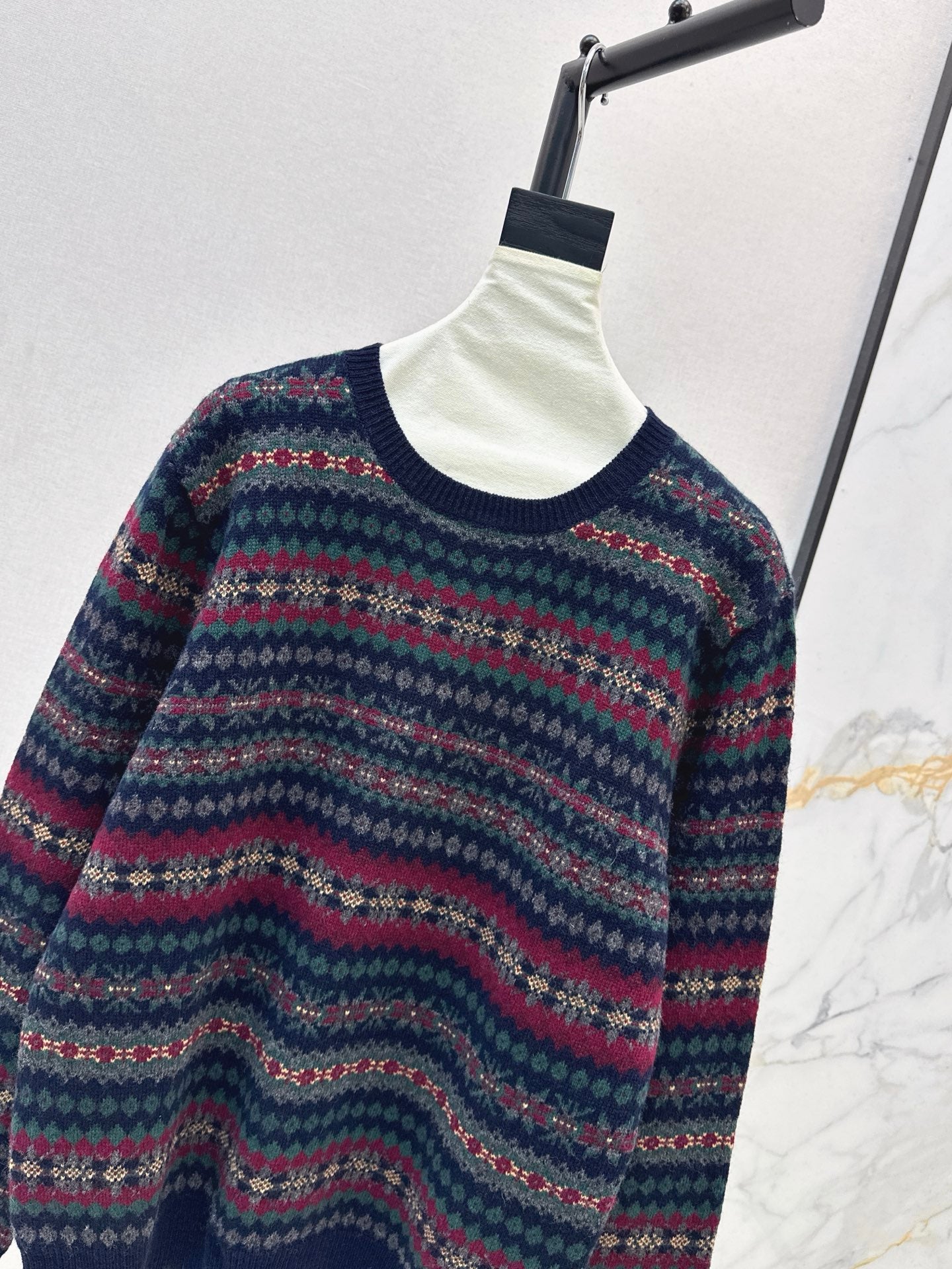 Ral 25 New Fair Isle Intarsia Wool Crew Neck Sweater