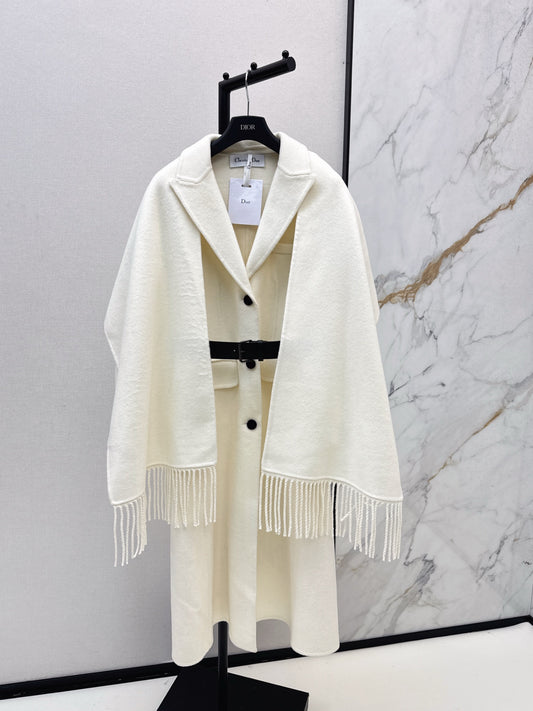 Di 25 New detachable scarf wool cashmere coat（WHITE/BLACK/KHAKI）