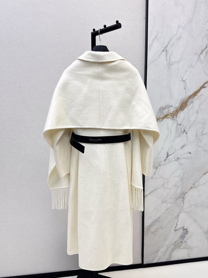 Di 25 New detachable scarf wool cashmere coat（WHITE/BLACK/KHAKI）