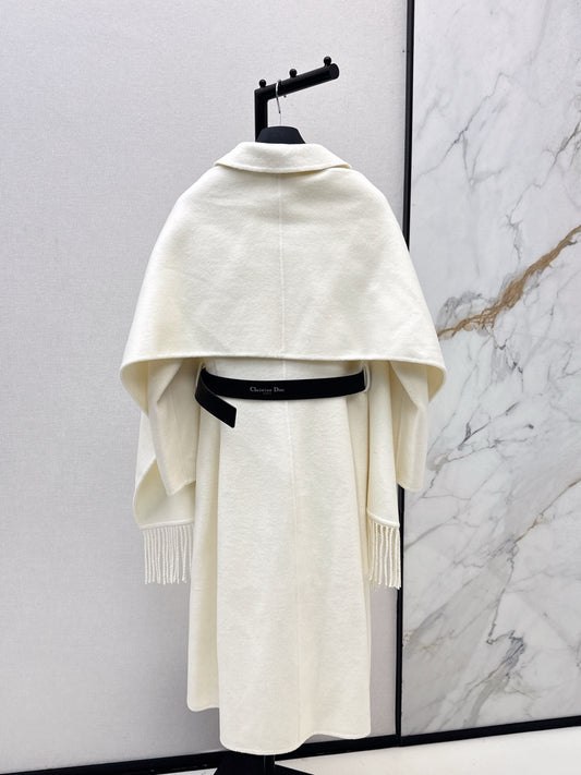 Di 25 New detachable scarf wool cashmere coat（WHITE/BLACK/KHAKI）