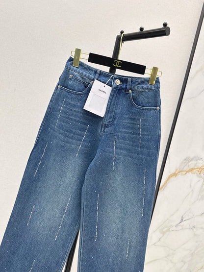 C 25 New Heavy Rhinestone Straight Jeans