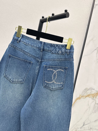C 25 New Heavy Rhinestone Straight Jeans