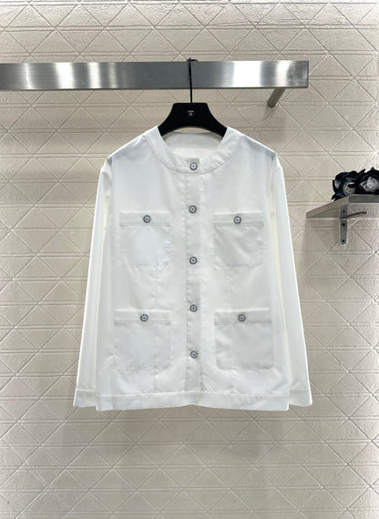 C 25 Round neck pocket pure cotton thin jacket