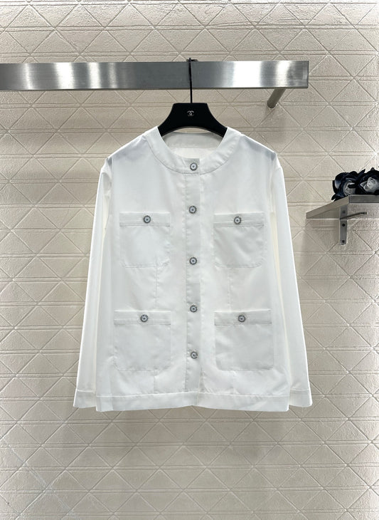 C 25 Round neck pocket pure cotton thin jacket